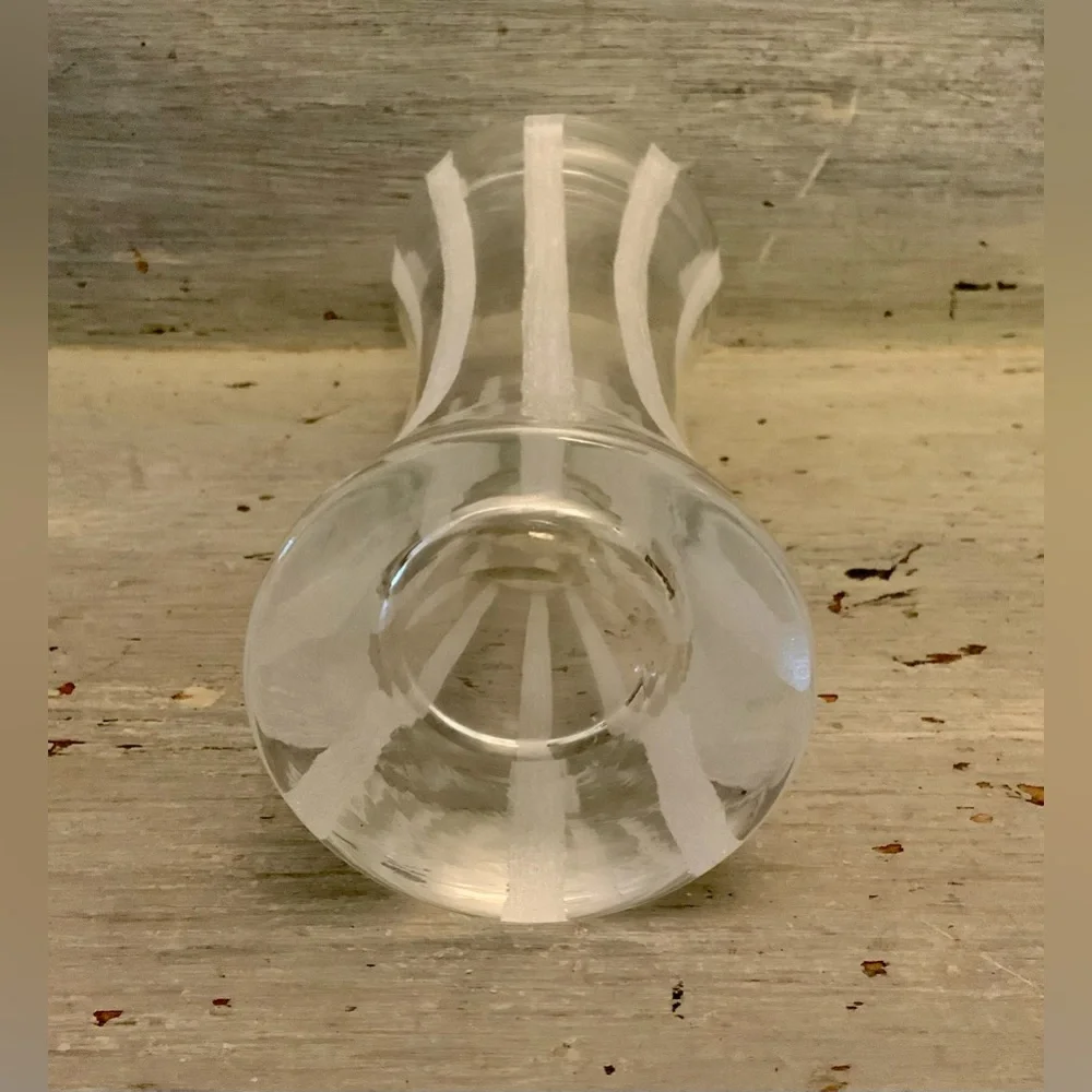 Hand Crafted Hand Blown Etched Frosted Stripe Glass Vase‎ Like New
